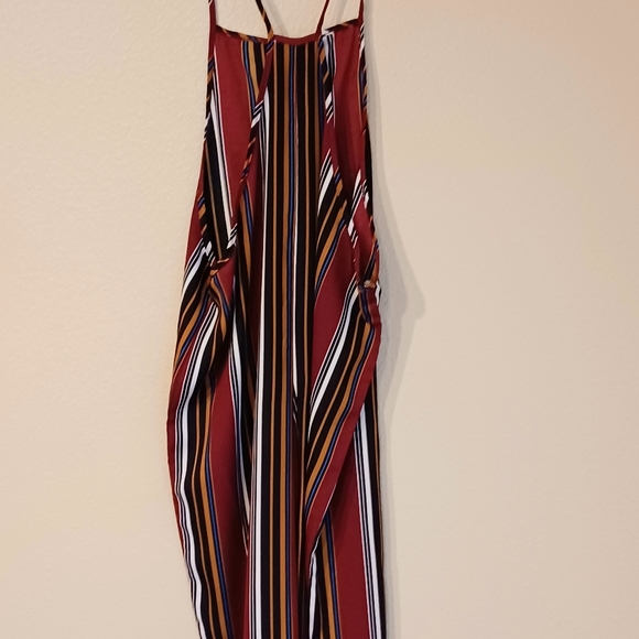 Burgundy Multi Stripes Overall Jumpsuit - Picture 4 of 8
